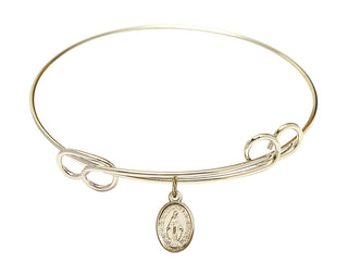 7 1/2 inch Round Double Loop Hamilton Gold Bangle Bracelet with a 14kt Gold Filled Miraculous charm.