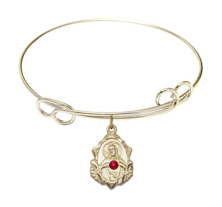 7 1/2 inch Round Double Loop Hamilton Gold Bangle Bracelet with a 14kt Gold Filled Scapular charm.