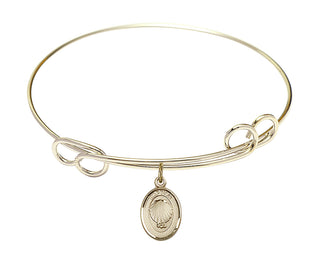 7 1/2 inch Round Double Loop Hamilton Gold Bangle Bracelet with a 14kt Gold Filled Baptism charm.