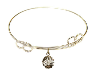 7 1/2 inch Round Double Loop Hamilton Gold Bangle Bracelet with a 14kt Gold Filled Shell charm.