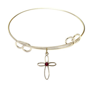 7 1/2 inch Round Double Loop Hamilton Gold Bangle Bracelet with a 14kt Gold Filled Loop Cross charm.