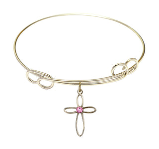 7 1/2 inch Round Double Loop Hamilton Gold Bangle Bracelet with a 14kt Gold Filled Loop Cross charm.