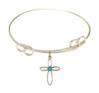 7 1/2 inch Round Double Loop Hamilton Gold Bangle Bracelet with a 14kt Gold Filled Loop Cross charm.