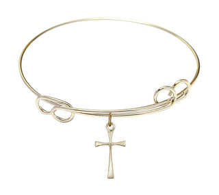 7 1/2 inch Round Double Loop Hamilton Gold Bangle Bracelet with a 14kt Gold Filled Maltese Cross charm.