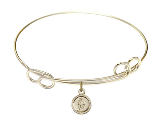 7 1/2 inch Round Double Loop Hamilton Gold Bangle Bracelet with a 14kt Gold Filled Miraculous charm.
