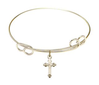 7 1/2 inch Round Double Loop Hamilton Gold Bangle Bracelet with a 14kt Gold Filled Cross charm.