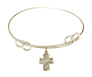 7 1/2 inch Round Double Loop Hamilton Gold Bangle Bracelet with a 14kt Gold Filled 5-Way charm.