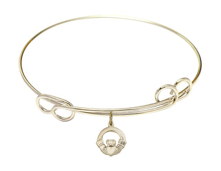 7 1/2 inch Round Double Loop Hamilton Gold Bangle Bracelet with a 14kt Gold Filled Claddagh charm.