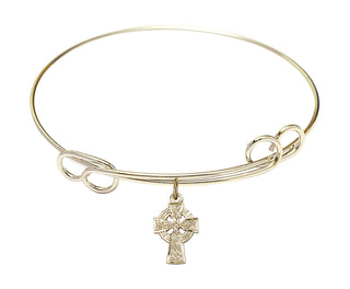 7 1/2 inch Round Double Loop Hamilton Gold Bangle Bracelet with a 14kt Gold Filled Celtic Cross charm.