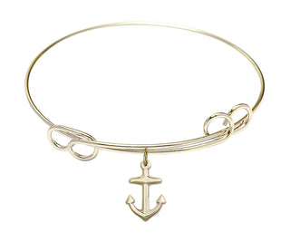 7 1/2 inch Round Double Loop Hamilton Gold Bangle Bracelet with a 14kt Gold Filled Anchor charm.