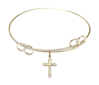 7 1/2 inch Round Double Loop Hamilton Gold Bangle Bracelet with a 14kt Gold Filled Cross Charm charm.
