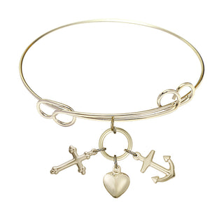 7 1/2 inch Round Double Loop Hamilton Gold Bangle Bracelet with a 14kt Gold Filled Heart charm.