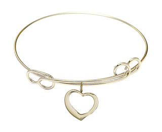 7 1/2 inch Round Double Loop Hamilton Gold Bangle Bracelet with a 14kt Gold Filled Heart charm.