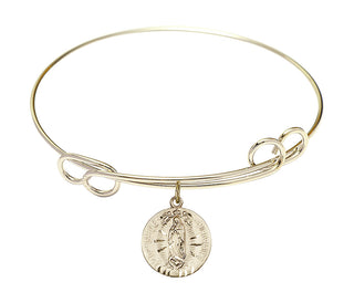 7 1/2 inch Round Double Loop Hamilton Gold Bangle Bracelet with a 14kt Gold Filled Our Lady of Guadalupe charm.