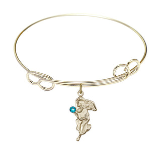 7 1/2 inch Round Double Loop Hamilton Gold Bangle Bracelet with a 14kt Gold Filled Guardian Angel charm.