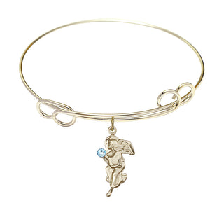7 1/2 inch Round Double Loop Hamilton Gold Bangle Bracelet with a 14kt Gold Filled Guardian Angel charm.