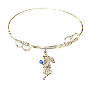 7 1/2 inch Round Double Loop Hamilton Gold Bangle Bracelet with a 14kt Gold Filled Guardian Angel charm.