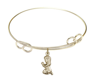 7 1/2 inch Round Double Loop Hamilton Gold Bangle Bracelet with a 14kt Gold Filled Praying Girl charm.