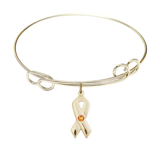 7 1/2 inch Round Double Loop Hamilton Gold Bangle Bracelet with a 14kt Gold Filled Cancer Awareness charm.