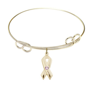 7 1/2 inch Round Double Loop Hamilton Gold Bangle Bracelet with a 14kt Gold Filled Cancer Awareness charm.