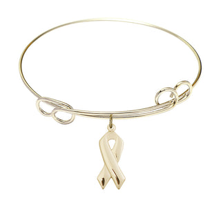 7 1/2 inch Round Double Loop Hamilton Gold Bangle Bracelet with a 14kt Gold Filled Cancer Awareness charm.