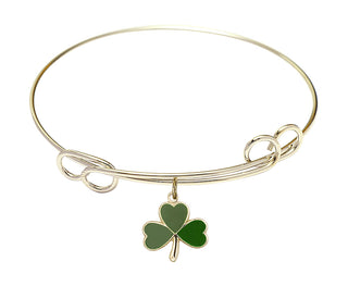 7 1/2 inch Round Double Loop Hamilton Gold Bangle Bracelet with a 14kt Gold Filled Shamrock charm.