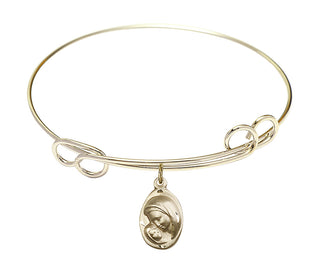 7 1/2 inch Round Double Loop Hamilton Gold Bangle Bracelet with a 14kt Gold Filled Madonna & Child charm.