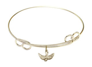 7 1/2 inch Round Double Loop Hamilton Gold Bangle Bracelet with a 14kt Gold Filled Holy Spirit charm.