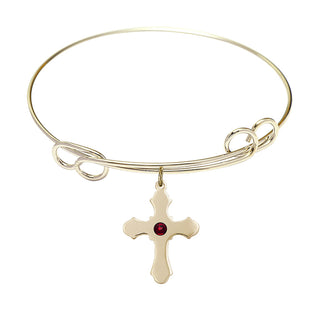 7 1/2 inch Round Double Loop Hamilton Gold Bangle Bracelet with a 14kt Gold Filled Cross charm.