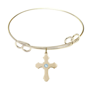 7 1/2 inch Round Double Loop Hamilton Gold Bangle Bracelet with a 14kt Gold Filled Cross charm.