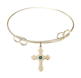 7 1/2 inch Round Double Loop Hamilton Gold Bangle Bracelet with a 14kt Gold Filled Cross charm.