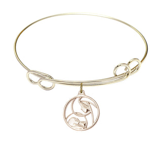 7 1/2 inch Round Double Loop Hamilton Gold Bangle Bracelet with a 14kt Gold Filled Madonna and Child charm.
