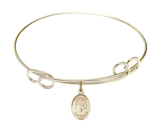 7 1/2 inch Round Double Loop Hamilton Gold Bangle Bracelet with a 14kt Gold Filled Saint Ann charm. Engraved Catholic Saint Jewelry