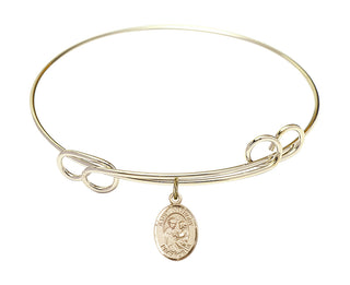 7 1/2 inch Round Double Loop Hamilton Gold Bangle Bracelet with a 14kt Gold Filled Saint Anthony of Padua charm. Engraved Catholic Saint Jewelry