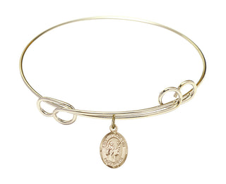 7 1/2 inch Round Double Loop Hamilton Gold Bangle Bracelet with a 14kt Gold Filled Saint Augustine charm. Engraved Catholic Saint Jewelry