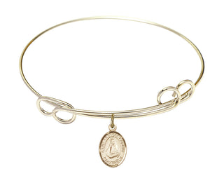 7 1/2 inch Round Double Loop Hamilton Gold Bangle Bracelet with a 14kt Gold Filled Saint Frances Cabrini charm. Engraved Catholic Saint Jewelry