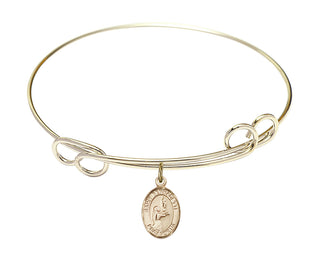 7 1/2 inch Round Double Loop Hamilton Gold Bangle Bracelet with a 14kt Gold Filled Saint Bernadette charm. Engraved Catholic Saint Jewelry
