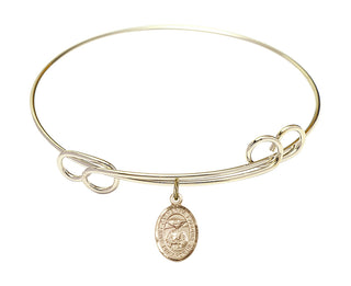 7 1/2 inch Round Double Loop Hamilton Gold Bangle Bracelet with a 14kt Gold Filled Saint Catherine Laboure charm. Engraved Catholic Saint Jewelry