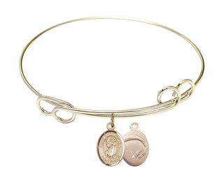 7 1/2 inch Round Double Loop Hamilton Gold Bangle Bracelet with a 14kt Gold Filled Saint Christopher/Paratroopers charm.