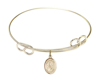 7 1/2 inch Round Double Loop Hamilton Gold Bangle Bracelet with a 14kt Gold Filled Saint David of Wales charm. Engraved Catholic Saint Jewelry