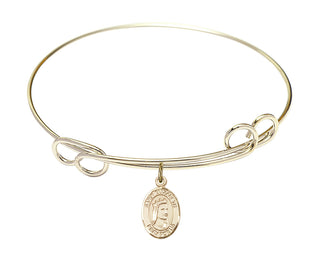 7 1/2 inch Round Double Loop Hamilton Gold Bangle Bracelet with a 14kt Gold Filled Saint Elizabeth of Hungary charm. Engraved Catholic Saint Jewelry