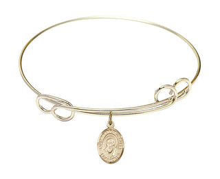 7 1/2 inch Round Double Loop Hamilton Gold Bangle Bracelet with a 14kt Gold Filled Saint Francis de Sales charm. Engraved Catholic Saint Jewelry