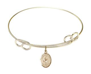 7 1/2 inch Round Double Loop Hamilton Gold Bangle Bracelet with a 14kt Gold Filled Saint Genesius of Rome charm. Engraved Catholic Saint Jewelry