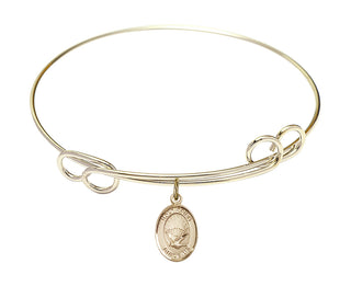 7 1/2 inch Round Double Loop Hamilton Gold Bangle Bracelet with a 14kt Gold Filled Holy Spirit charm. Engraved Catholic Saint Jewelry