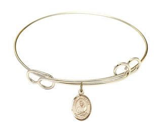 7 1/2 inch Round Double Loop Hamilton Gold Bangle Bracelet with a 14kt Gold Filled Saint Lawrence charm. Engraved Catholic Saint Jewelry