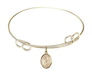 7 1/2 inch Round Double Loop Hamilton Gold Bangle Bracelet with a 14kt Gold Filled Saint Louise de Marillac charm. Engraved Catholic Saint Jewelry
