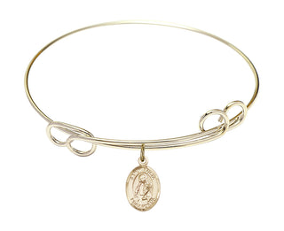 7 1/2 inch Round Double Loop Hamilton Gold Bangle Bracelet with a 14kt Gold Filled Saint Lucia of Syracuse charm. Engraved Catholic Saint Jewelry