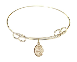 7 1/2 inch Round Double Loop Hamilton Gold Bangle Bracelet with a 14kt Gold Filled Saint Matthew the Apostle charm. Engraved Catholic Saint Jewelry