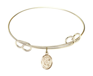 7 1/2 inch Round Double Loop Hamilton Gold Bangle Bracelet with a 14kt Gold Filled Saint Raymond Nonnatus charm. Engraved Catholic Saint Jewelry