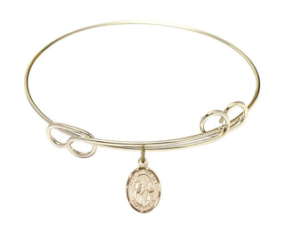 7 1/2 inch Round Double Loop Hamilton Gold Bangle Bracelet with a 14kt Gold Filled Our Lady Star of the Sea charm. Engraved Catholic Saint Jewelry
